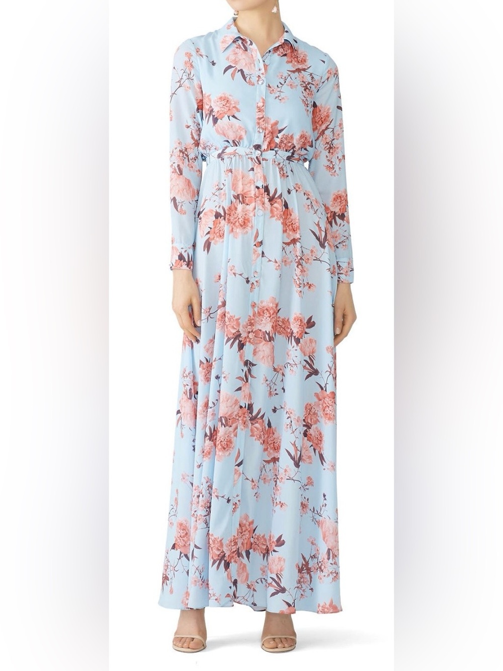 Fame and Partners Sky Blue Maxi Dress with Rose Floral Print